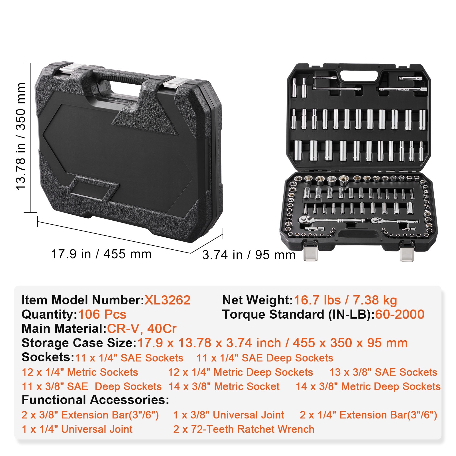 Socket Set And Ratchet Tool Kit With Storage Case 106 Piece Set_voghion.com